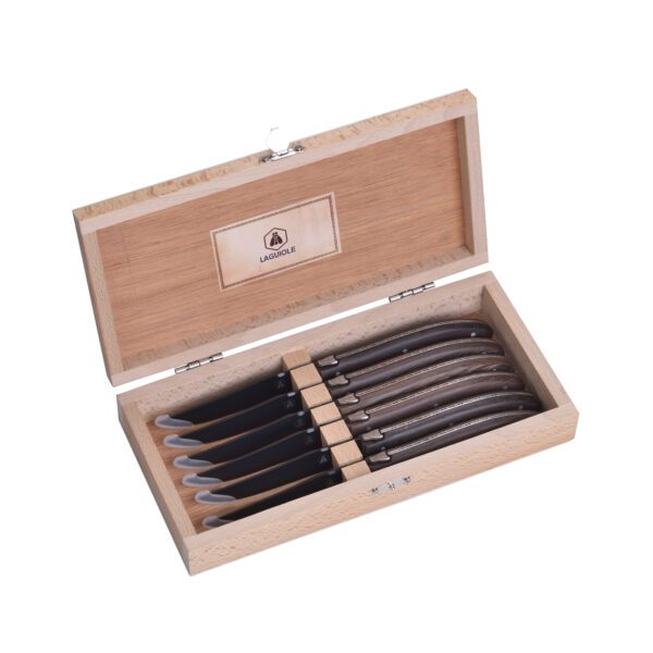 LAGUIOLE - 40268150 - Coffret de couteaux à steak lame noir et manche en bois Wengé 6 pièces