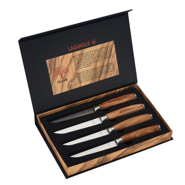 LAGUIOLE - 40268489 - Coffret de couteaux à steak manches en bois d'Olivier 4 pièces