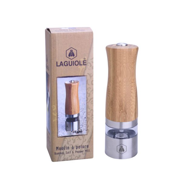 LAGUIOLE - 40268771 - Moulin à poivre et sel électrique avec éclairage en Bois de bambou et inox