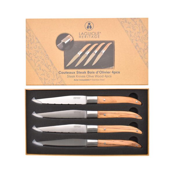 LAGUIOLE HERITAGE - 40271004 - Set de couteaux à steak acier inoxydable et bois d'olivier 4 pcs