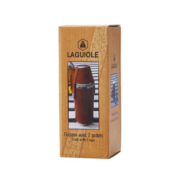 LAGUIOLE - 40268427 - Flasque à alcool avec verres en Inox et Similicuir marron