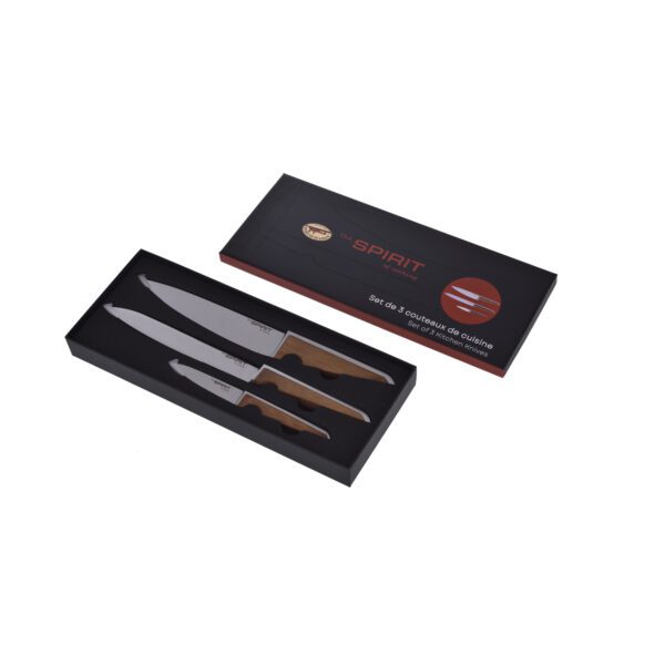 SPIRIT OF ST. LOUIS - 40366010 - Set de 3 Couteaux de Cuisine - Préparation Culinaire - Acier Inoxydable - Bois de Bambou - Marron